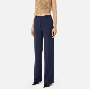 Elisabetta Franchi Pantaloni E Shorts^Pantalone dritto in crêpe con ricamo stemma Navy