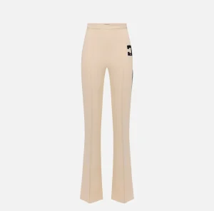 Elisabetta Franchi Pantaloni E Shorts^Pantalone dritto in crêpe stretch con bande e ricamo logo Steel/Burro