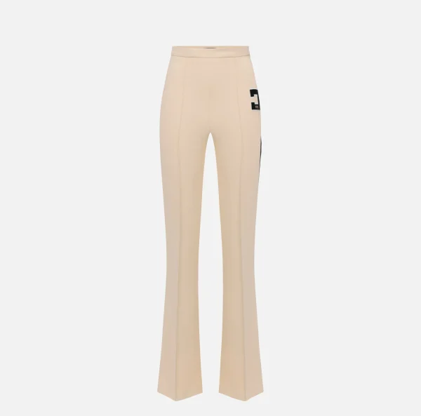 Elisabetta Franchi Pantaloni E Shorts^Pantalone dritto in crêpe stretch con bande e ricamo logo Steel/Burro