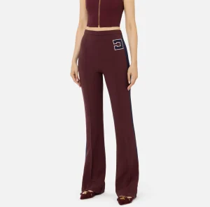 Elisabetta Franchi Pantaloni E Shorts^Pantalone dritto in crêpe stretch con bande e ricamo logo Oro