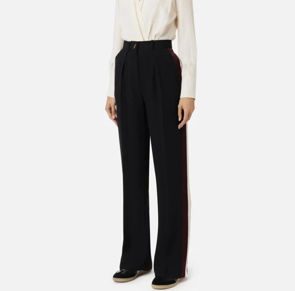 Elisabetta Franchi Pantaloni E Shorts^Pantalone dritto in crêpe satin con bande Nero