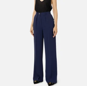 Elisabetta Franchi Pantaloni E Shorts^Pantalone dritto in crêpe fermo con rivetto stemma Navy