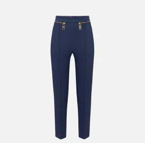 Elisabetta Franchi Tailleur | Pantaloni E Shorts^Pantalone dritto in crêpe con zip Navy