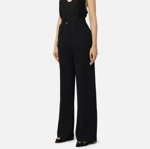 Elisabetta Franchi Pantaloni E Shorts^Pantalone dritto in crêpe fermo con rivetto stemma Nero