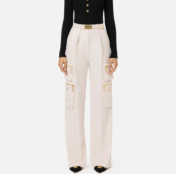 Elisabetta Franchi Pantaloni E Shorts^Pantalone dritto in crêpe con tasche e cintura Lattice