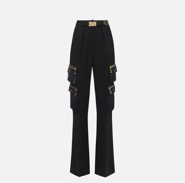 Elisabetta Franchi Pantaloni E Shorts^Pantalone dritto in crêpe con tasche e cintura Nero
