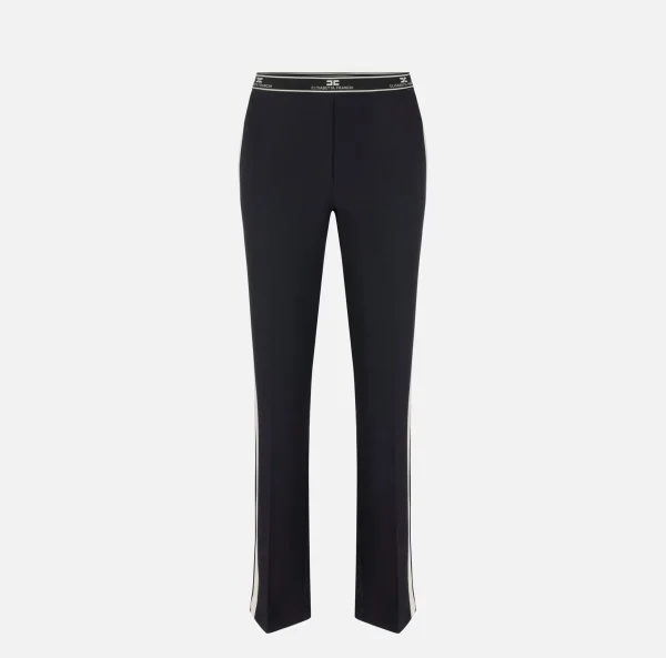 Elisabetta Franchi Pantaloni E Shorts^Pantalone dritto in crêpe con banda laterale Steel