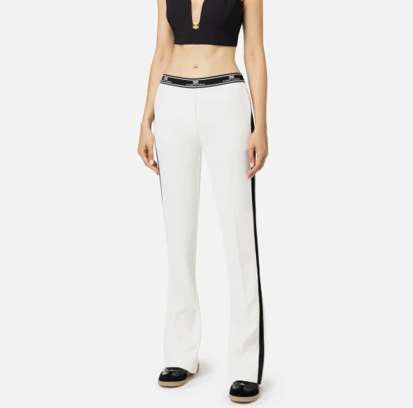 Elisabetta Franchi Pantaloni E Shorts^Pantalone dritto in crêpe con banda laterale Avorio