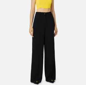 Elisabetta Franchi Pantaloni E Shorts^Pantalone dritto in crêpe fermo con placca logo Nero