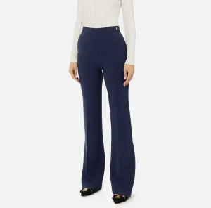 Elisabetta Franchi Tailleur | Pantaloni E Shorts^Pantalone dritto in crêpe stretch con rivetto logo Navy