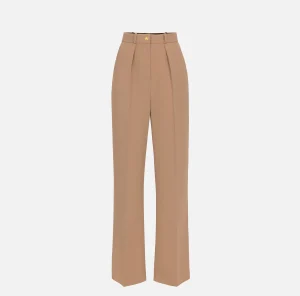 Elisabetta Franchi Pantaloni E Shorts^Pantalone dritto in crêpe fermo con rivetto stemma Camel