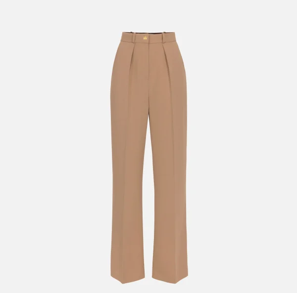 Elisabetta Franchi Pantaloni E Shorts^Pantalone dritto in crêpe fermo con rivetto stemma Camel