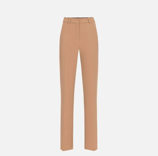 Elisabetta Franchi Pantaloni E Shorts^Pantalone dritto in crêpe con ricamo stemma Camel