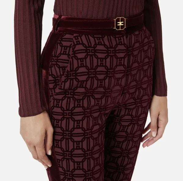 Elisabetta Franchi Tailleur | Pantaloni E Shorts^Pantalone dritto in crêpe flock con cintura RougeNoir
