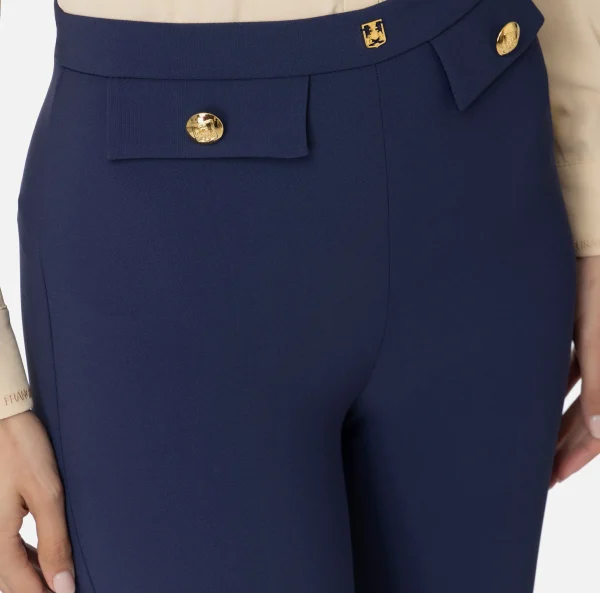 Elisabetta Franchi Tailleur | Pantaloni E Shorts^Pantalone dritto in crêpe stretch con rivetto logo Navy