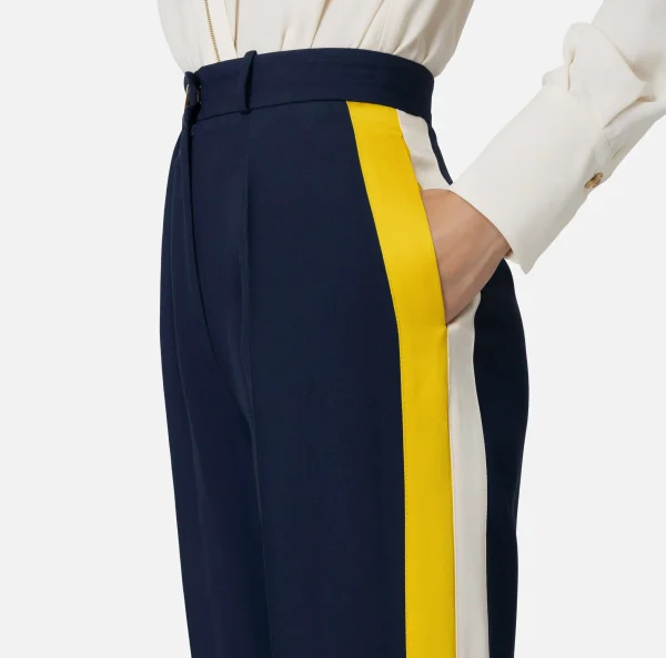Elisabetta Franchi Pantaloni E Shorts^Pantalone dritto in crêpe satin con bande Navy