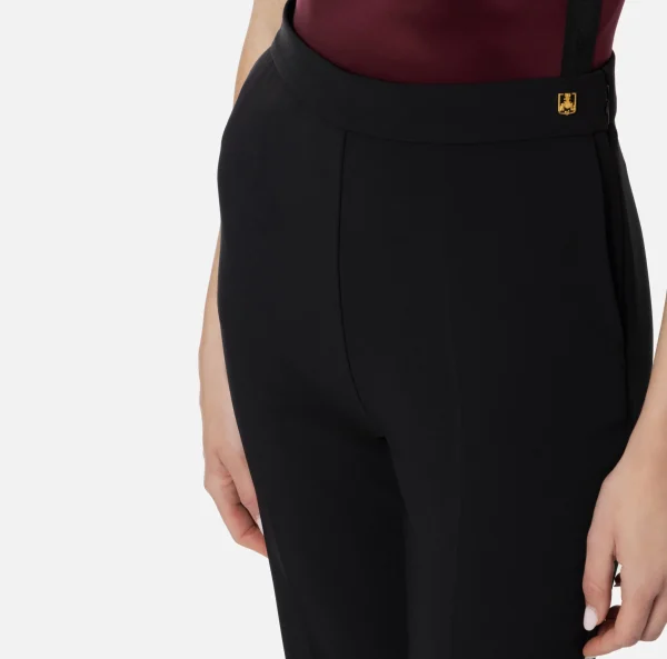 Elisabetta Franchi Tailleur | Pantaloni E Shorts^Pantalone dritto in crêpe stretch con rivetto logo Nero