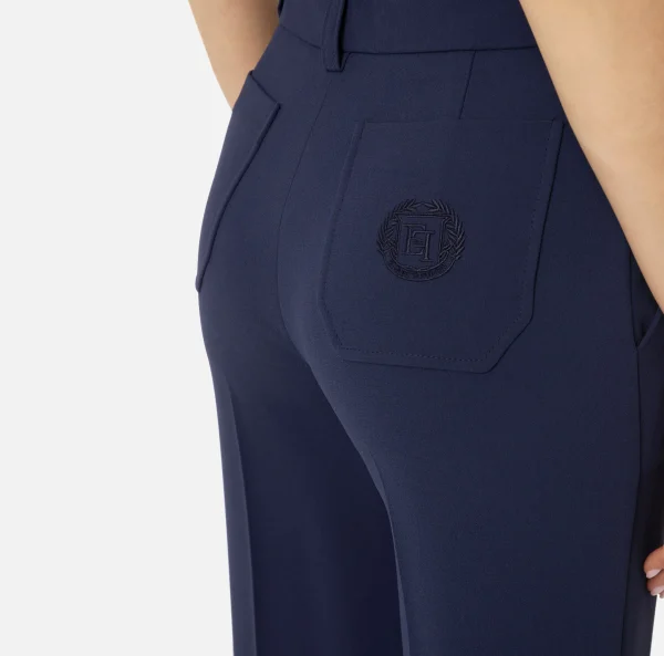 Elisabetta Franchi Pantaloni E Shorts^Pantalone dritto in crêpe con ricamo stemma Navy