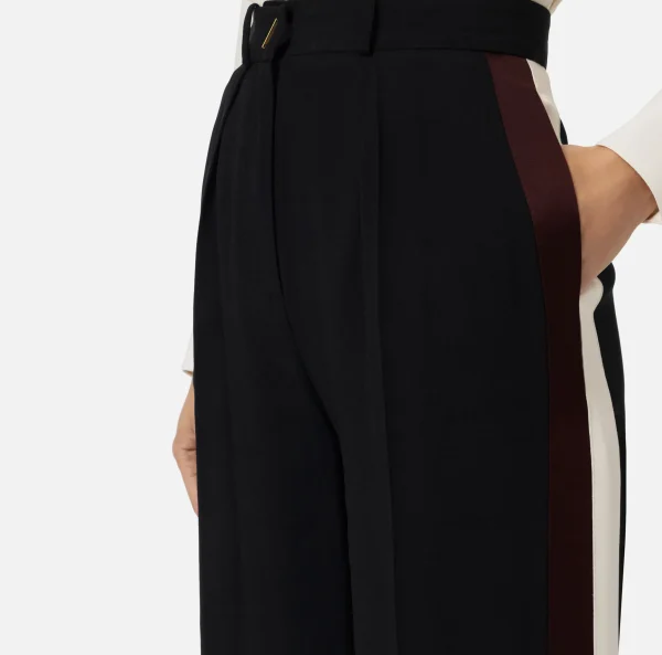 Elisabetta Franchi Pantaloni E Shorts^Pantalone dritto in crêpe satin con bande Nero