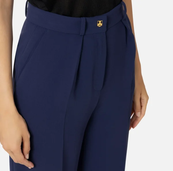 Elisabetta Franchi Pantaloni E Shorts^Pantalone dritto in crêpe fermo con rivetto stemma Navy