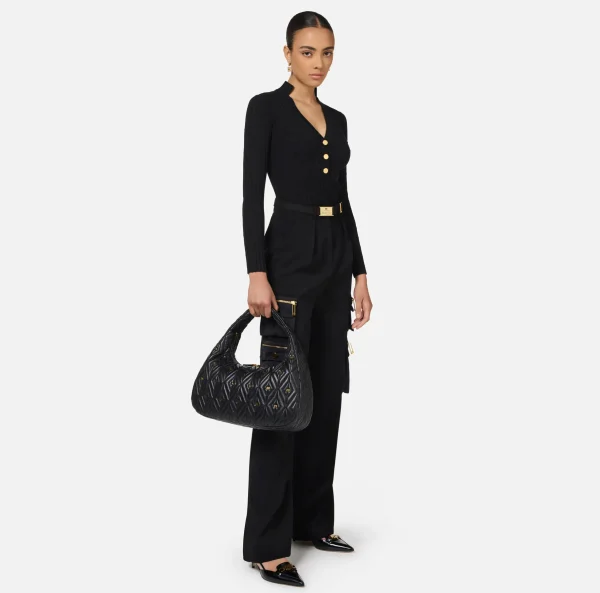 Elisabetta Franchi Pantaloni E Shorts^Pantalone dritto in crêpe con tasche e cintura Nero