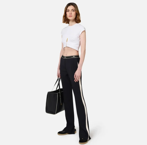 Elisabetta Franchi Pantaloni E Shorts^Pantalone dritto in crêpe con banda laterale Nero