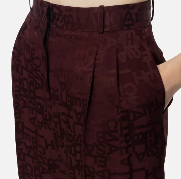 Elisabetta Franchi Tailleur | Pantaloni E Shorts^Pantalone dritto in crêpe jaquard lettering RougeNoir