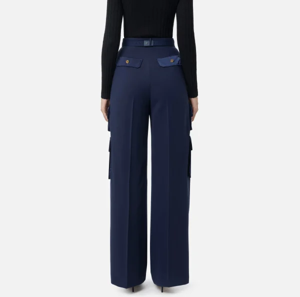 Elisabetta Franchi Pantaloni E Shorts^Pantalone dritto in crêpe con tasche e cintura Navy