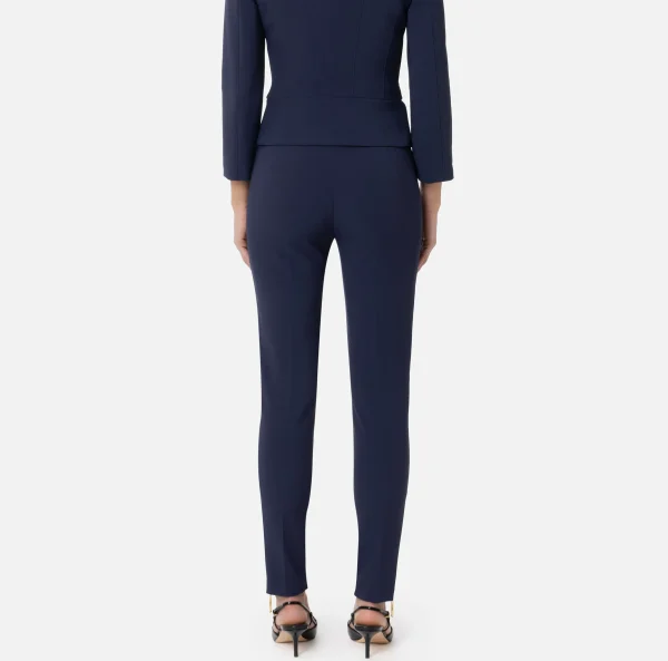 Elisabetta Franchi Pantaloni E Shorts^Pantalone dritto in crêpe stretch con zip Navy