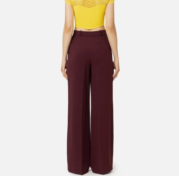 Elisabetta Franchi Pantaloni E Shorts^Pantalone dritto in crêpe fermo con placca logo RougeNoir