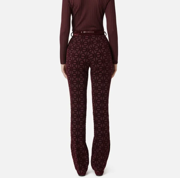 Elisabetta Franchi Tailleur | Pantaloni E Shorts^Pantalone dritto in crêpe flock con cintura RougeNoir