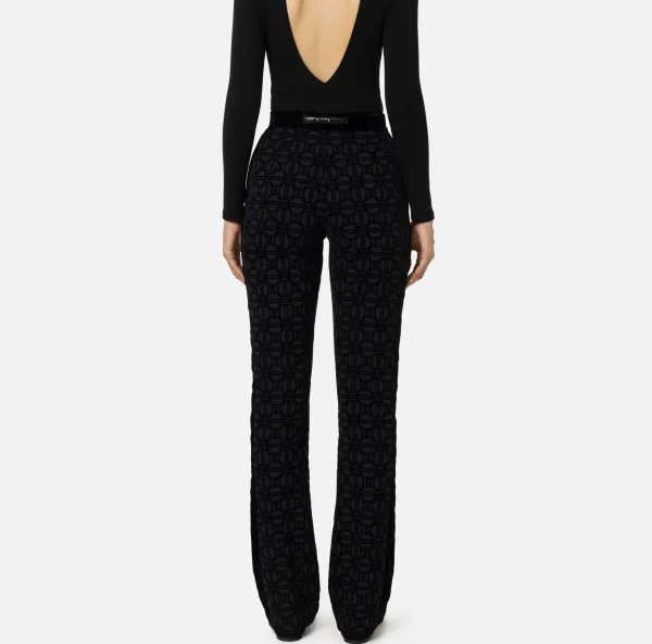 Elisabetta Franchi Tailleur | Pantaloni E Shorts^Pantalone dritto in crêpe flock con cintura Nero