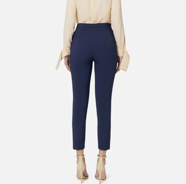 Elisabetta Franchi Tailleur | Pantaloni E Shorts^Pantalone dritto in crêpe stretch con rivetto logo Navy