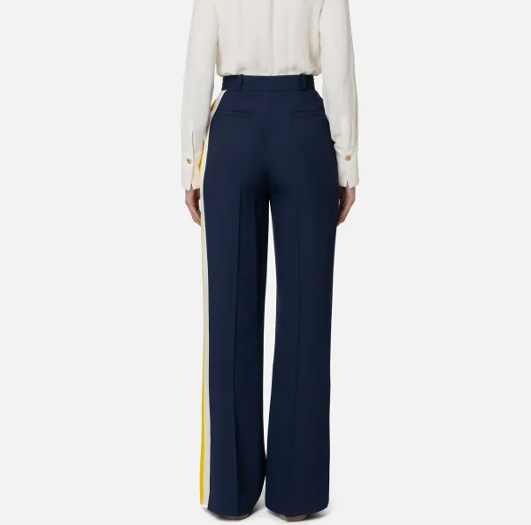 Elisabetta Franchi Pantaloni E Shorts^Pantalone dritto in crêpe satin con bande Navy