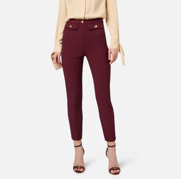 Elisabetta Franchi Tailleur | Pantaloni E Shorts^Pantalone dritto in crêpe stretch con rivetto logo RougeNoir