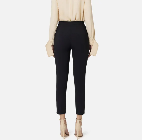 Elisabetta Franchi Tailleur | Pantaloni E Shorts^Pantalone dritto in crêpe stretch con rivetto logo Nero