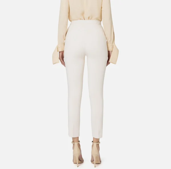 Elisabetta Franchi Tailleur | Pantaloni E Shorts^Pantalone dritto in crêpe stretch con rivetto logo Burro