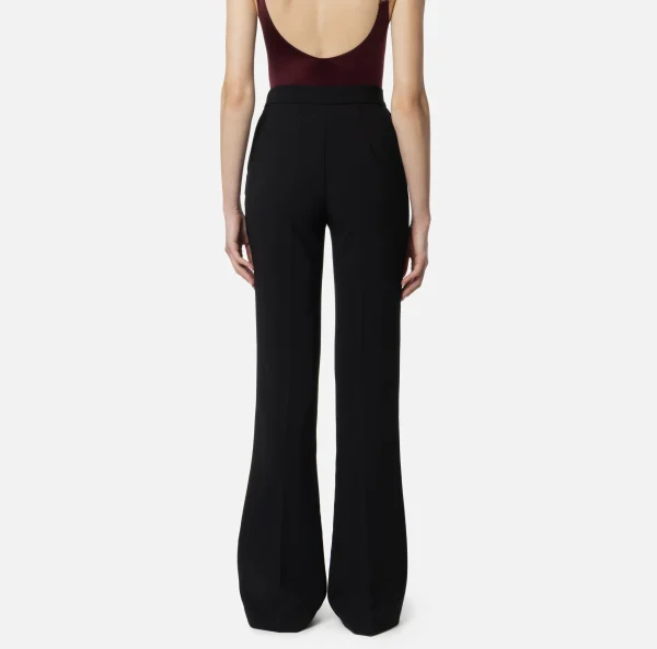 Elisabetta Franchi Tailleur | Pantaloni E Shorts^Pantalone dritto in crêpe stretch con rivetto logo Nero