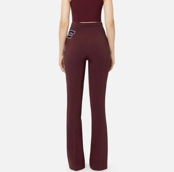 Elisabetta Franchi Pantaloni E Shorts^Pantalone dritto in crêpe stretch con bande e ricamo logo Oro