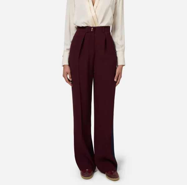Elisabetta Franchi Pantaloni E Shorts^Pantalone dritto in crêpe satin con bande RougeNoir