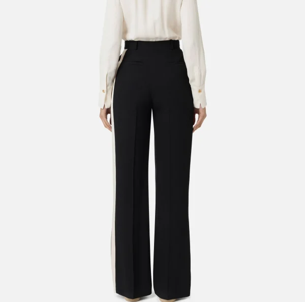 Elisabetta Franchi Pantaloni E Shorts^Pantalone dritto in crêpe satin con bande Nero