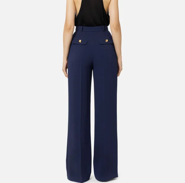 Elisabetta Franchi Pantaloni E Shorts^Pantalone dritto in crêpe fermo con rivetto stemma Navy