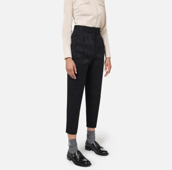 Elisabetta Franchi Tailleur | Pantaloni E Shorts^Pantalone dritto in crêpe jaquard lettering Nero