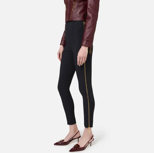 Elisabetta Franchi Pantaloni E Shorts^Pantalone dritto in crêpe stretch con zip Nero