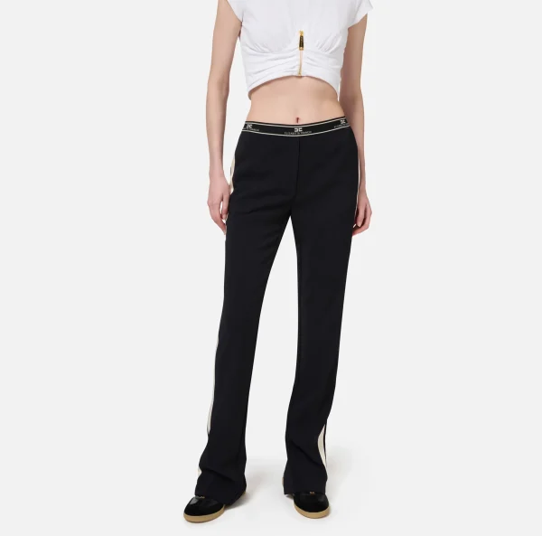 Elisabetta Franchi Pantaloni E Shorts^Pantalone dritto in crêpe con banda laterale Steel