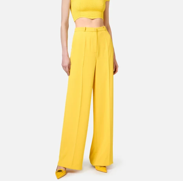 Elisabetta Franchi Pantaloni E Shorts^Pantalone dritto in crêpe fermo con placca logo Mimosa