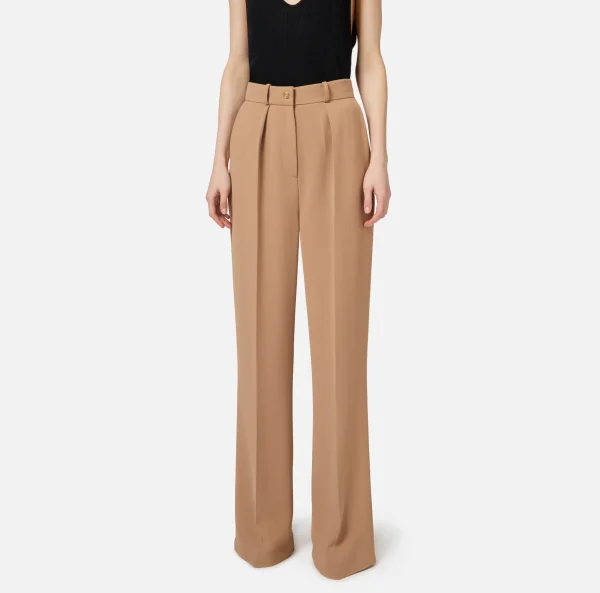 Elisabetta Franchi Pantaloni E Shorts^Pantalone dritto in crêpe fermo con rivetto stemma Camel