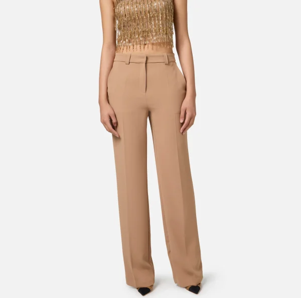 Elisabetta Franchi Pantaloni E Shorts^Pantalone dritto in crêpe con ricamo stemma Camel