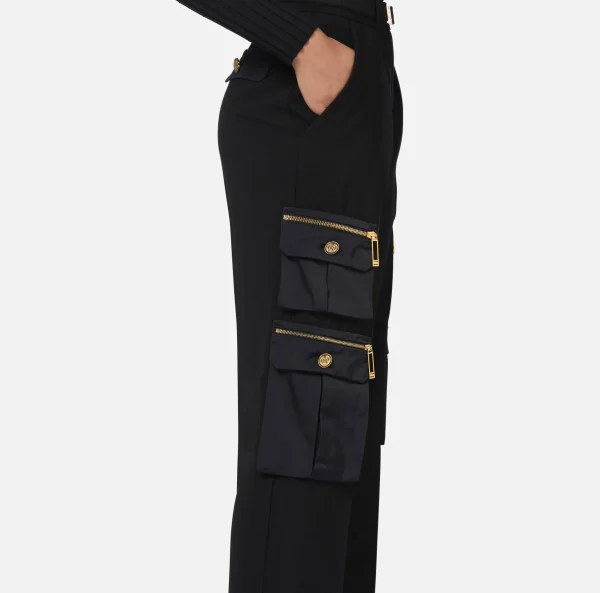 Elisabetta Franchi Pantaloni E Shorts^Pantalone dritto in crêpe con tasche e cintura Nero