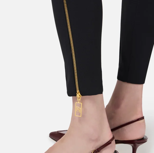 Elisabetta Franchi Pantaloni E Shorts^Pantalone dritto in crêpe stretch con zip Nero
